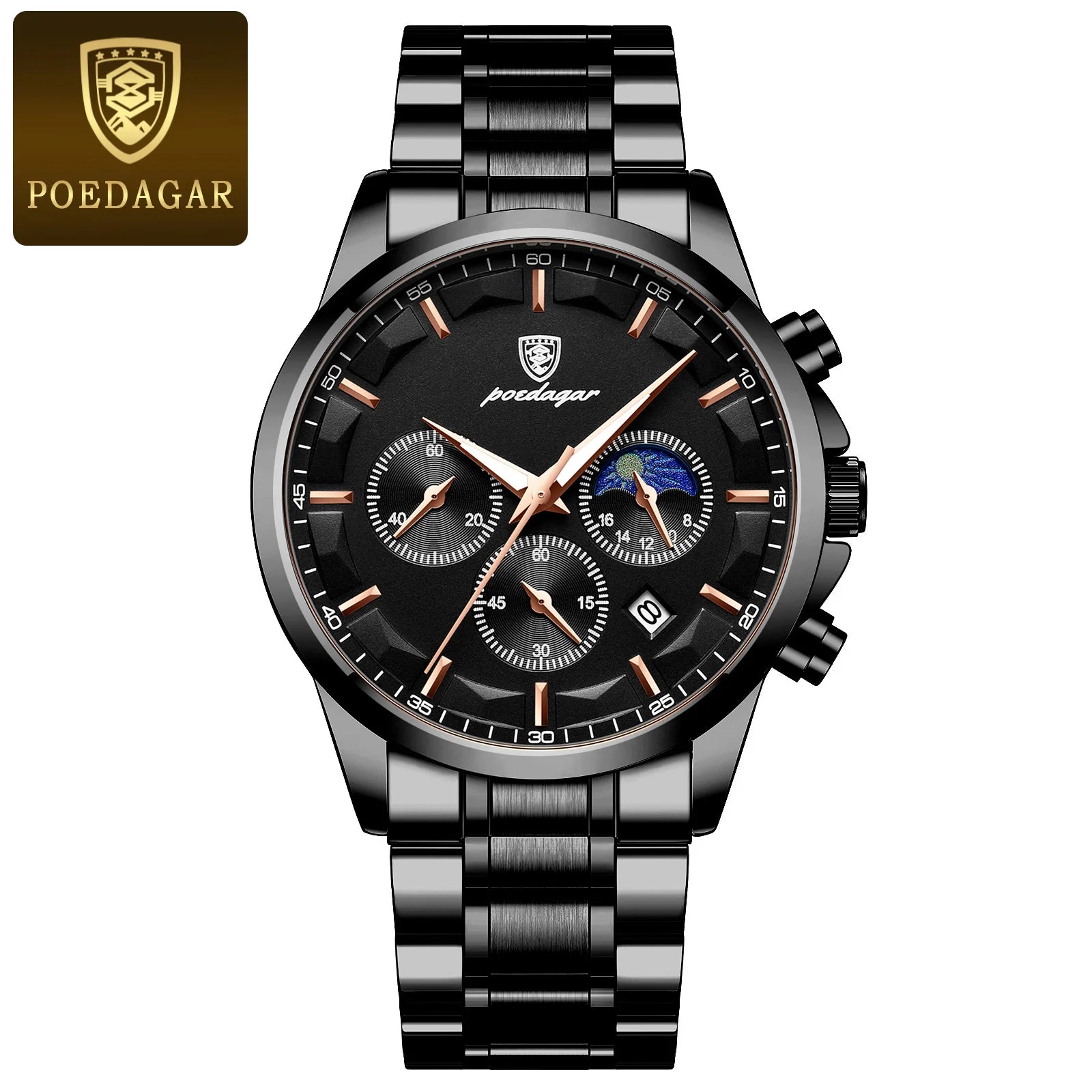POEDAGAR Luxury Men Watch Waterproof Luminous Chronograph Man Wristwatch High Quality Stainless Steel Sport Men's Quartz Watches