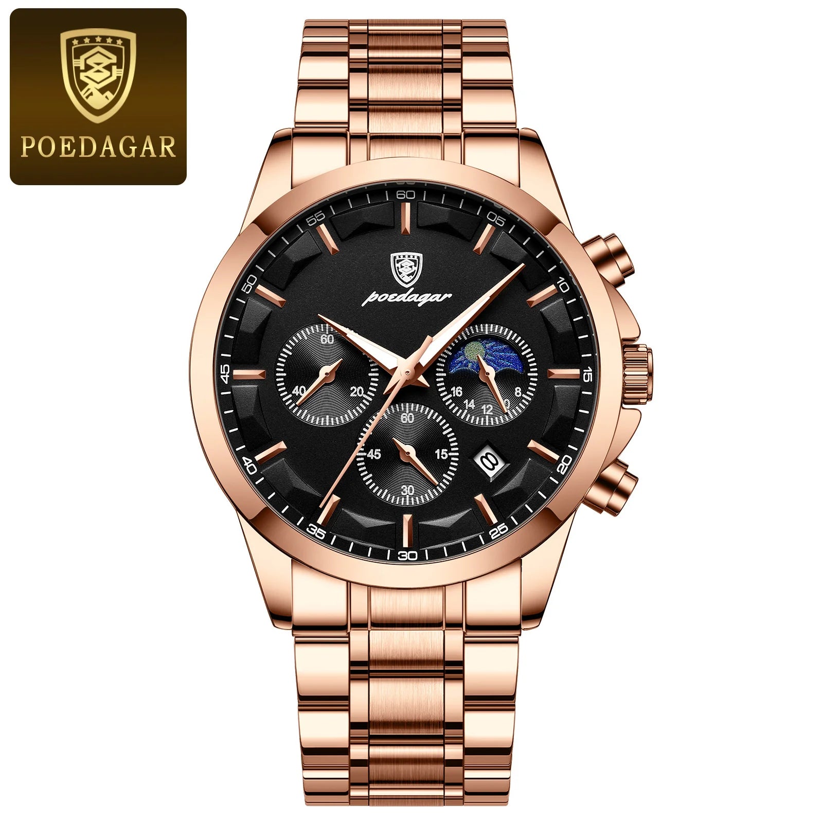 POEDAGAR Luxury Men Watch Waterproof Luminous Chronograph Man Wristwatch High Quality Stainless Steel Sport Men's Quartz Watches