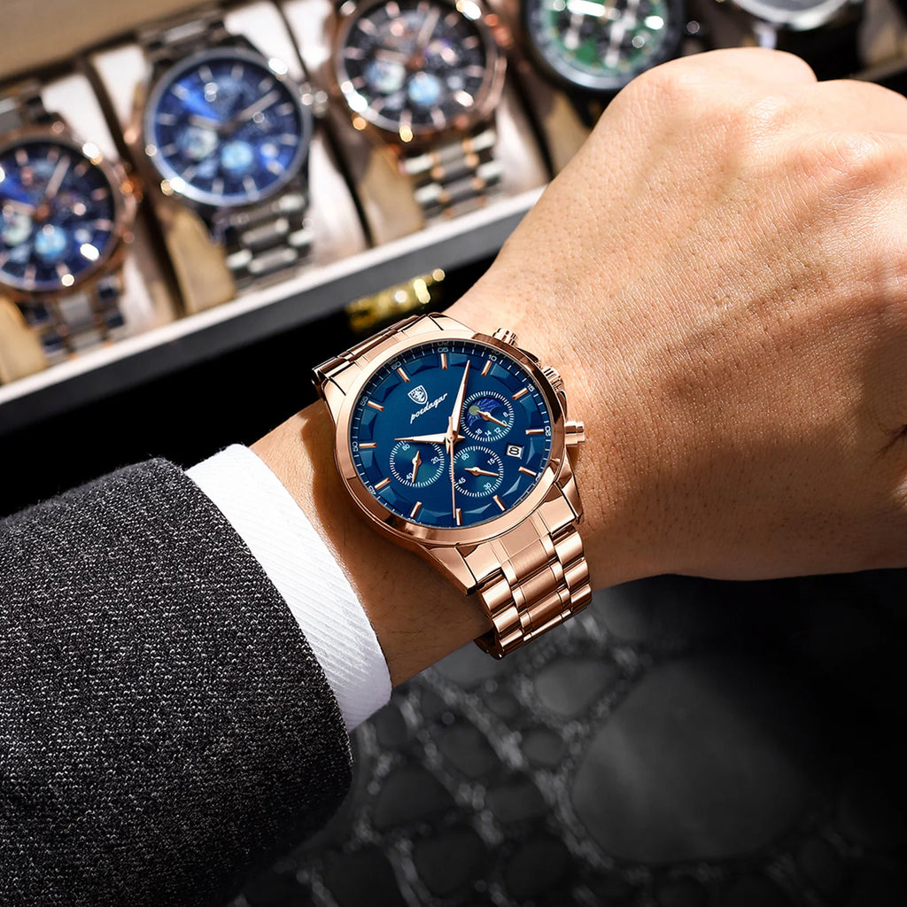 POEDAGAR Luxury Men Watch Waterproof Luminous Chronograph Man Wristwatch High Quality Stainless Steel Sport Men's Quartz Watches