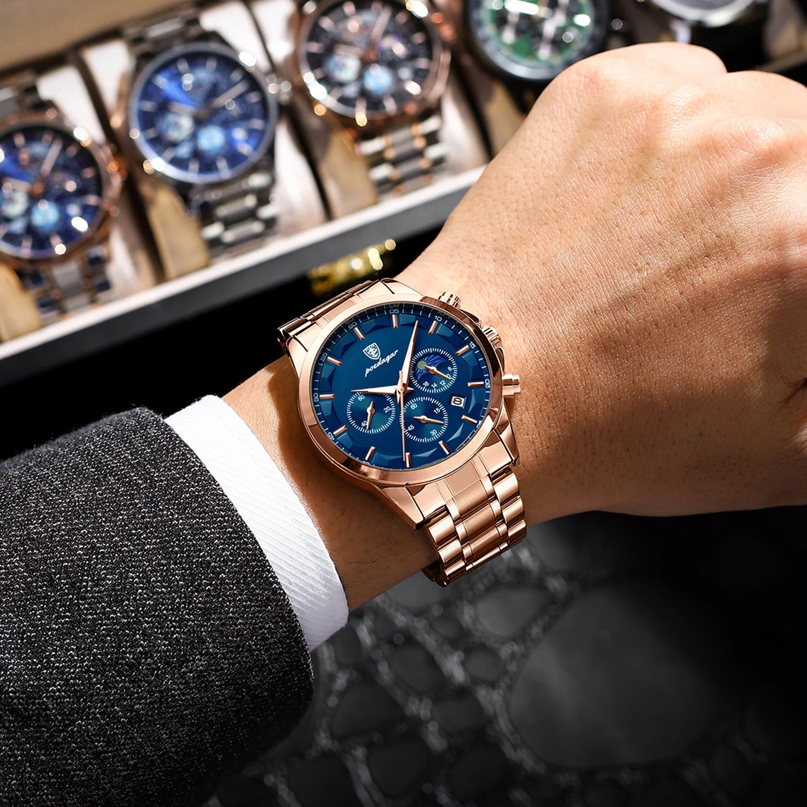 POEDAGAR Luxury Men Watch Waterproof Luminous Chronograph Man Wristwatch High Quality Stainless Steel Sport Men's Quartz Watches