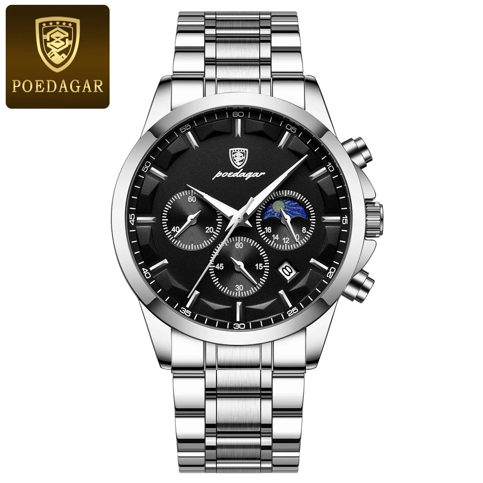 POEDAGAR Luxury Men Watch Waterproof Luminous Chronograph Man Wristwatch High Quality Stainless Steel Sport Men's Quartz Watches