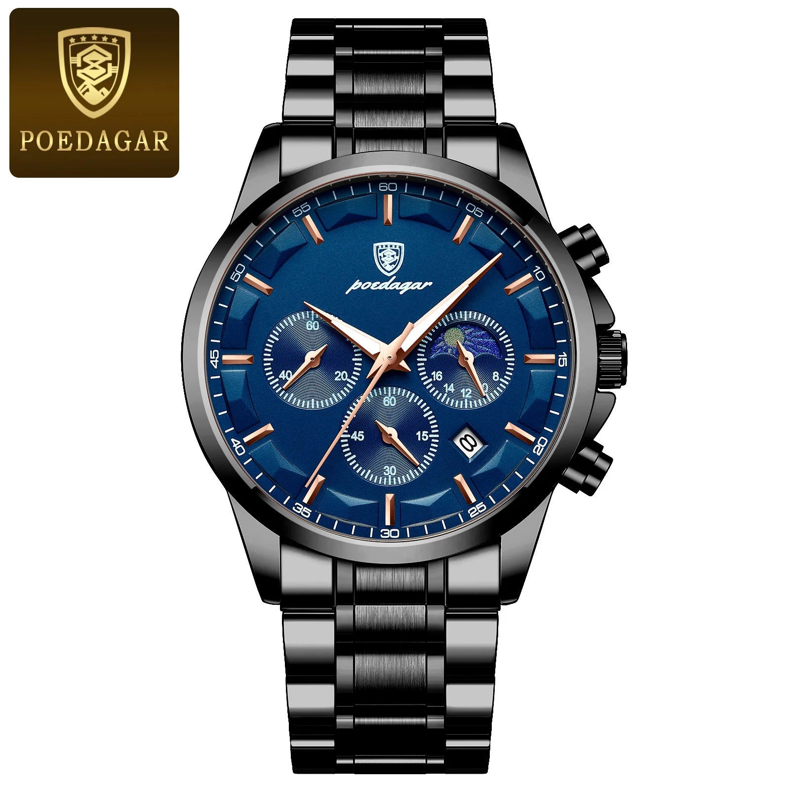 POEDAGAR Luxury Men Watch Waterproof Luminous Chronograph Man Wristwatch High Quality Stainless Steel Sport Men's Quartz Watches