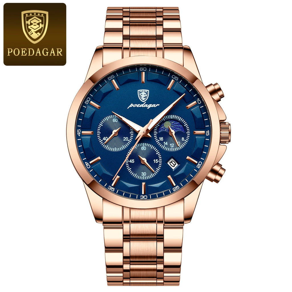 POEDAGAR Luxury Men Watch Waterproof Luminous Chronograph Man Wristwatch High Quality Stainless Steel Sport Men's Quartz Watches
