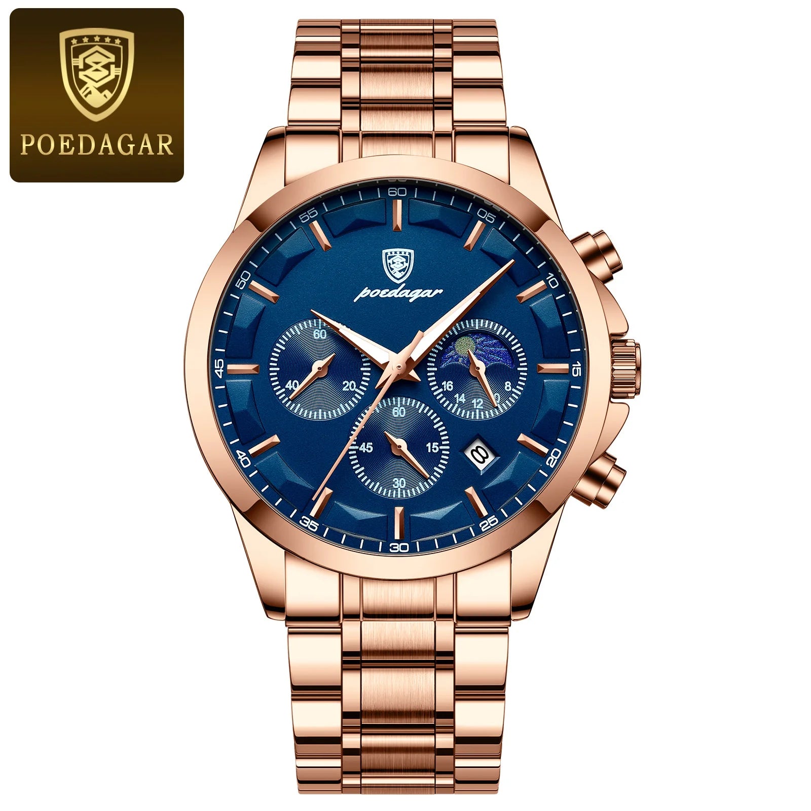 POEDAGAR Luxury Men Watch Waterproof Luminous Chronograph Man Wristwatch High Quality Stainless Steel Sport Men's Quartz Watches