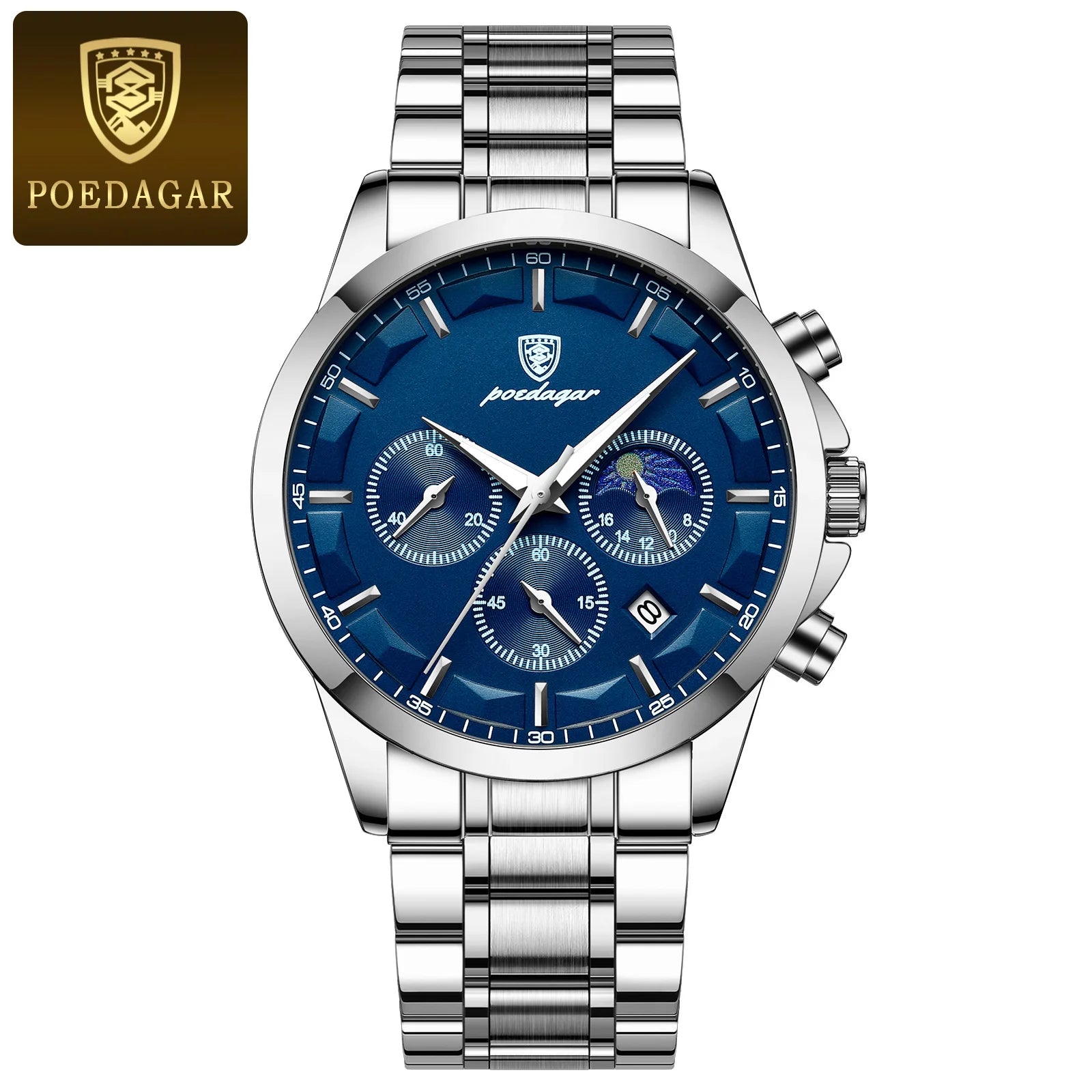 POEDAGAR Luxury Men Watch Waterproof Luminous Chronograph Man Wristwatch High Quality Stainless Steel Sport Men's Quartz Watches