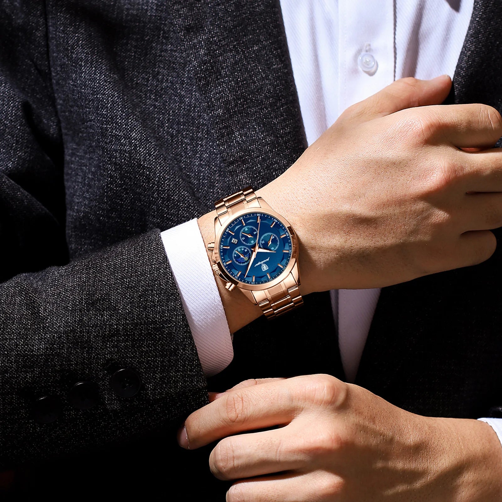 POEDAGAR Luxury Men Watch Waterproof Luminous Chronograph Man Wristwatch High Quality Stainless Steel Sport Men's Quartz Watches